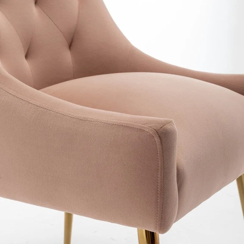Upholstered Velvet Dining Chair, Tufted Back Armless Chair with Gold Back Pull
