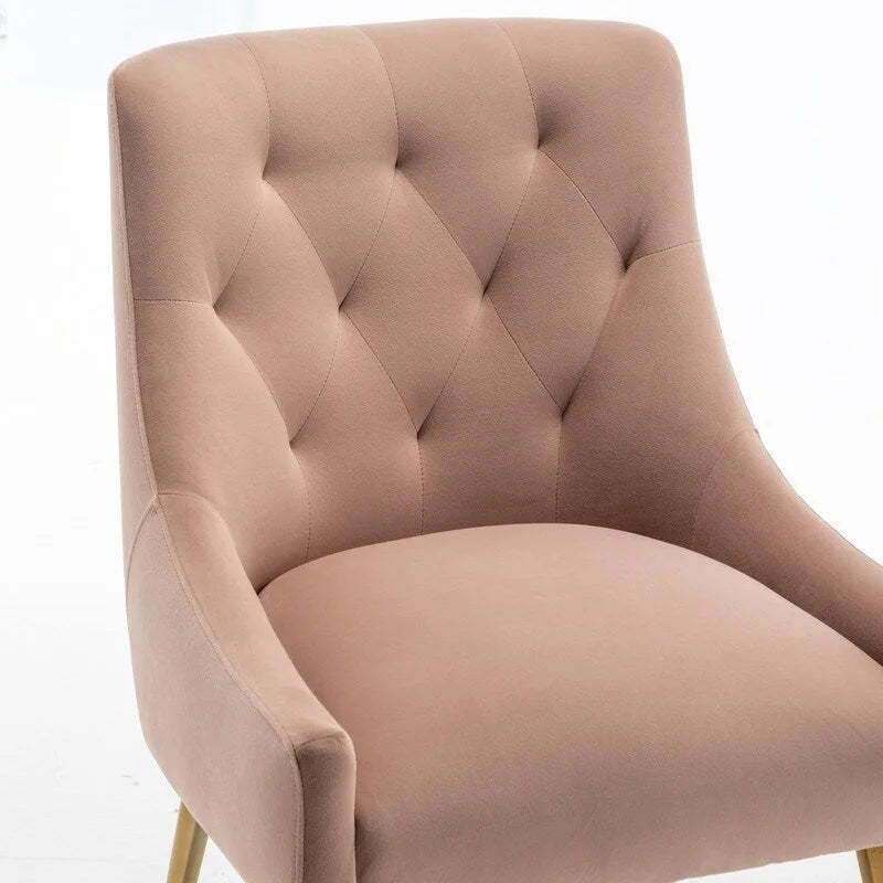 Upholstered Velvet Dining Chair, Tufted Back Armless Chair with Gold Back Pull