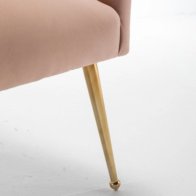 Upholstered Velvet Dining Chair, Tufted Back Armless Chair with Gold Back Pull