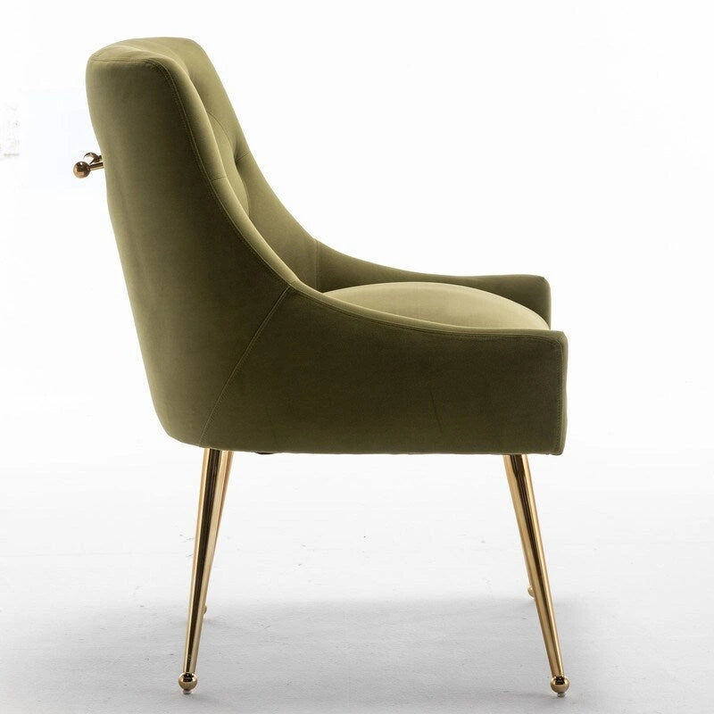 Upholstered Velvet Dining Chair, Tufted Back Armless Chair with Gold Back Pull