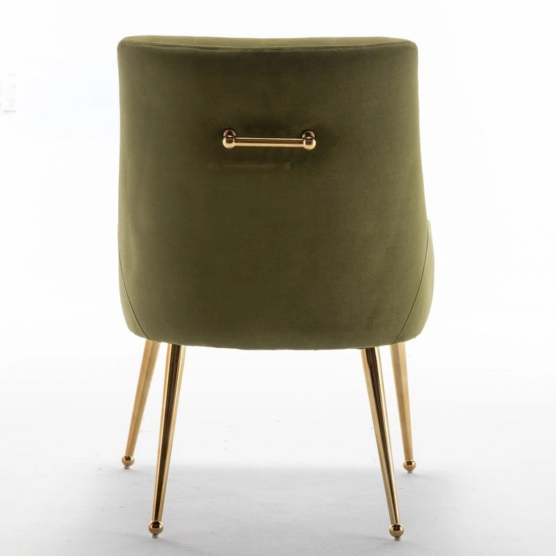 Upholstered Velvet Dining Chair, Tufted Back Armless Chair with Gold Back Pull