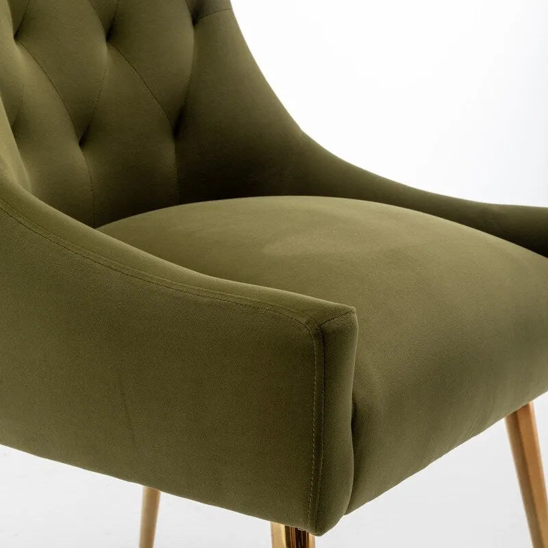Upholstered Velvet Dining Chair, Tufted Back Armless Chair with Gold Back Pull