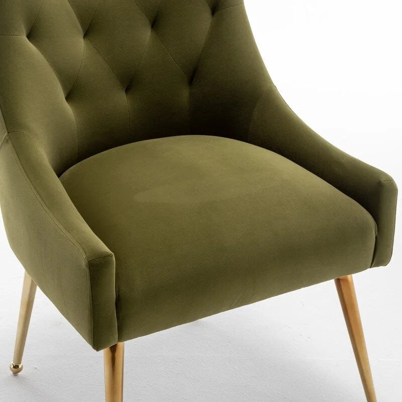 Upholstered Velvet Dining Chair, Tufted Back Armless Chair with Gold Back Pull