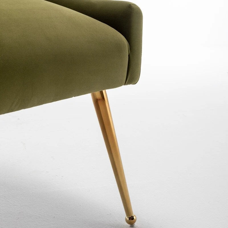Upholstered Velvet Dining Chair, Tufted Back Armless Chair with Gold Back Pull
