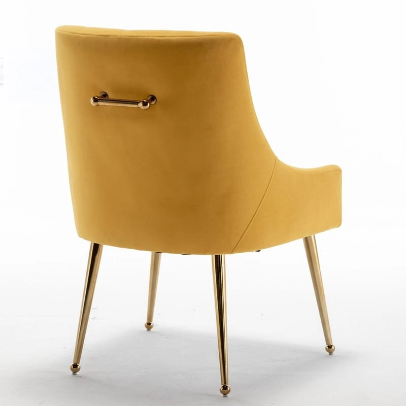 Upholstered Velvet Dining Chair, Tufted Back Armless Chair with Gold Back Pull