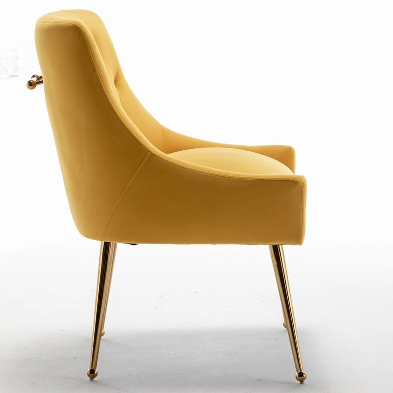 Upholstered Velvet Dining Chair, Tufted Back Armless Chair with Gold Back Pull