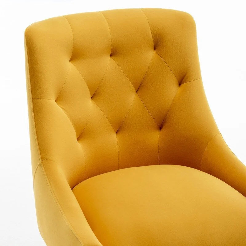 Upholstered Velvet Dining Chair, Tufted Back Armless Chair with Gold Back Pull