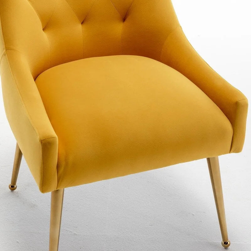 Upholstered Velvet Dining Chair, Tufted Back Armless Chair with Gold Back Pull