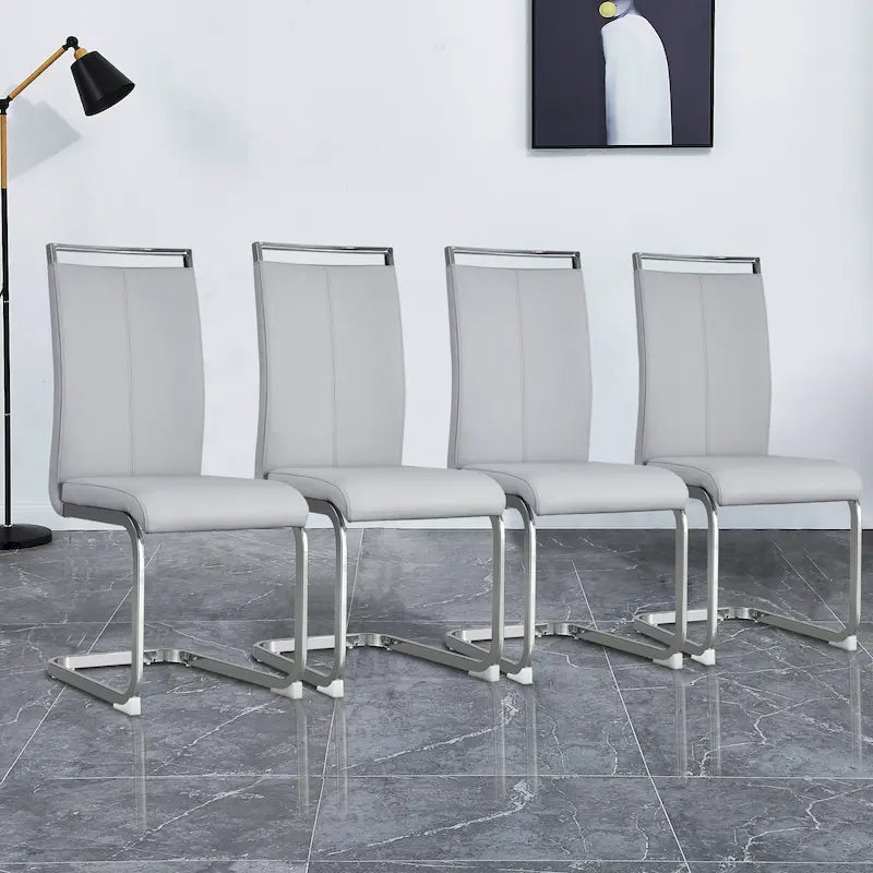 Modern Dining Chair, High Back with C-Shaped Chrome Metal Legs