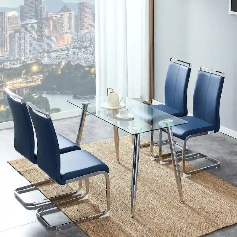 Modern Dining Chair, High Back with C-Shaped Chrome Metal Legs