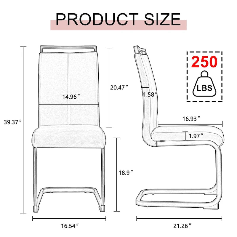 Modern Dining Chair, High Back with C-Shaped Chrome Metal Legs