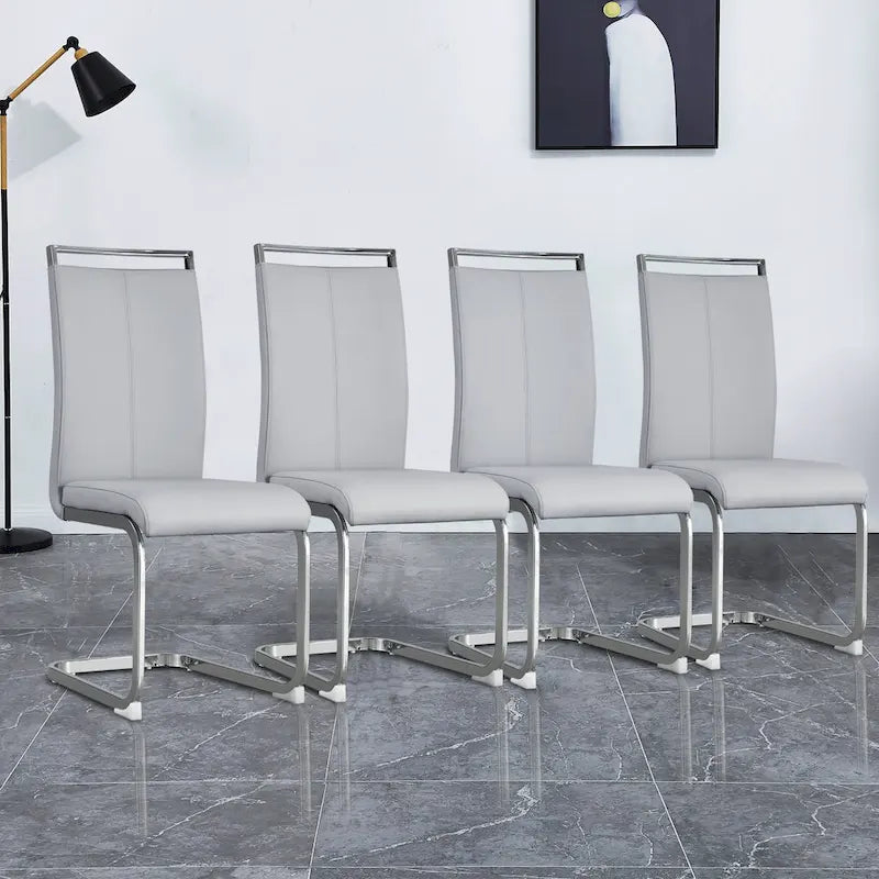 Modern Dining Chair, High Back with C-Shaped Chrome Metal Legs