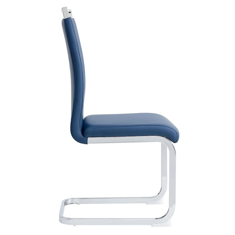 Modern Dining Chair, High Back with C-Shaped Chrome Metal Legs