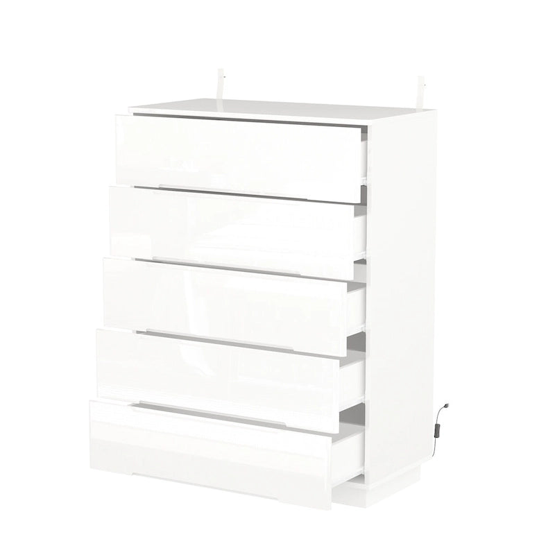 5 Drawer Chest Dresser with High Gloss Drawers and LED Light