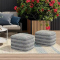 Square Woven Pouf in Navy and White Recycled PET Polyester