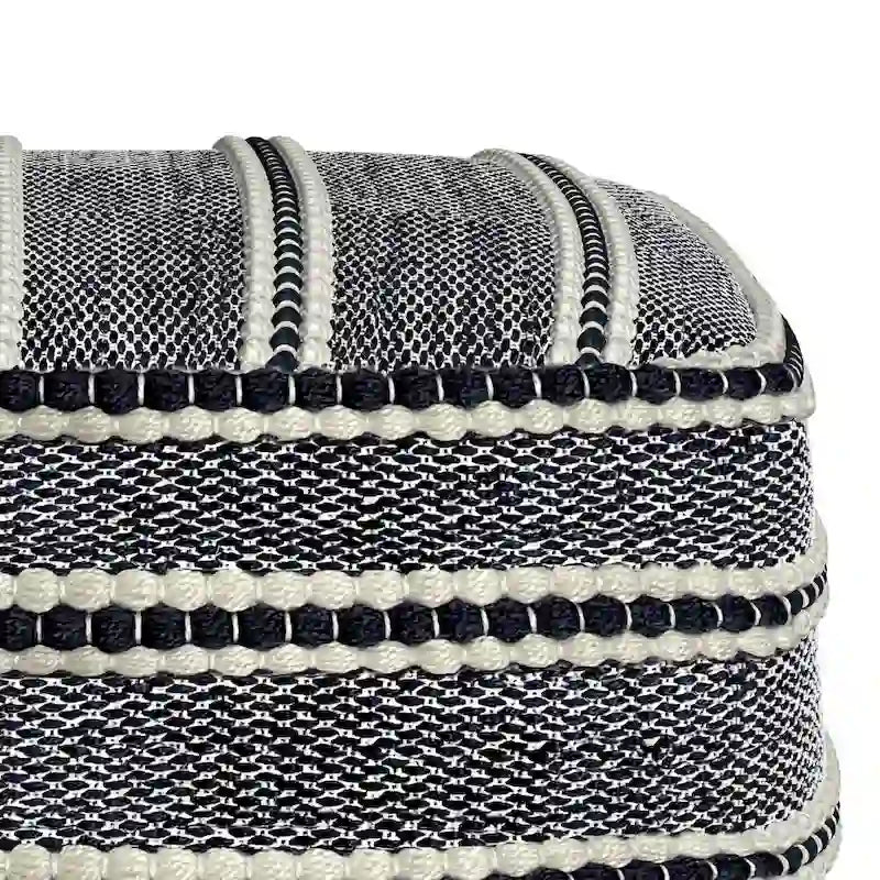 Square Woven Pouf in Navy and White Recycled PET Polyester
