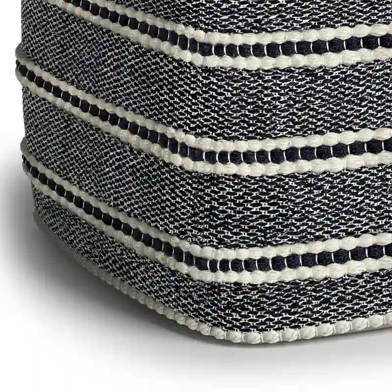Square Woven Pouf in Navy and White Recycled PET Polyester