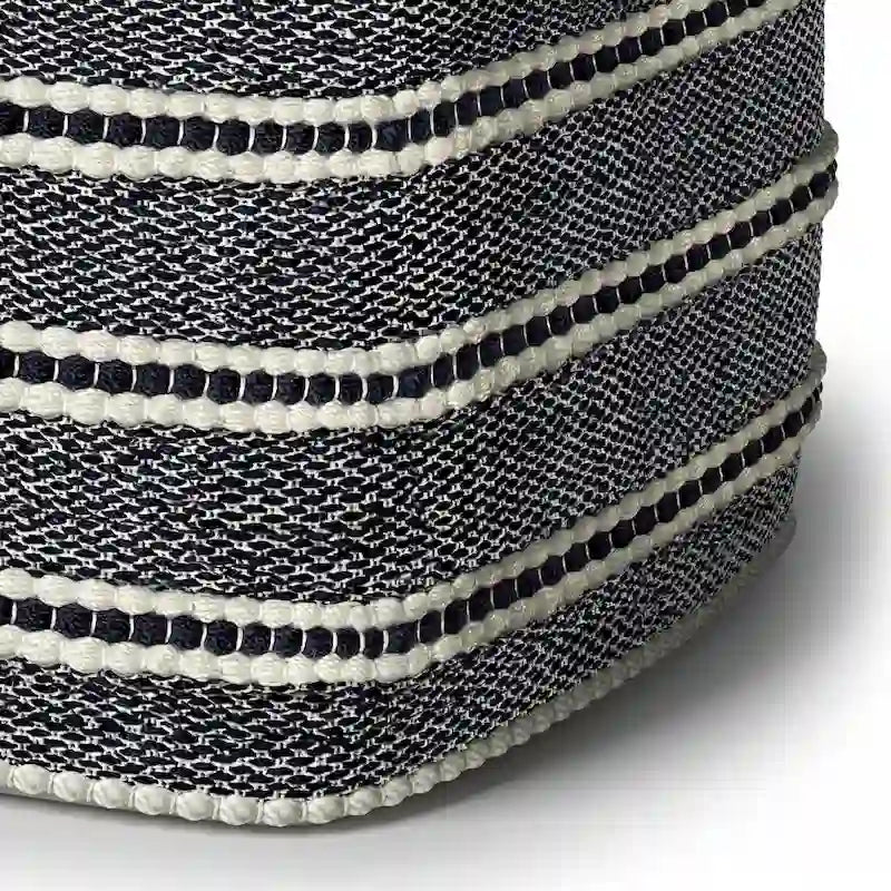 Square Woven Pouf in Navy and White Recycled PET Polyester