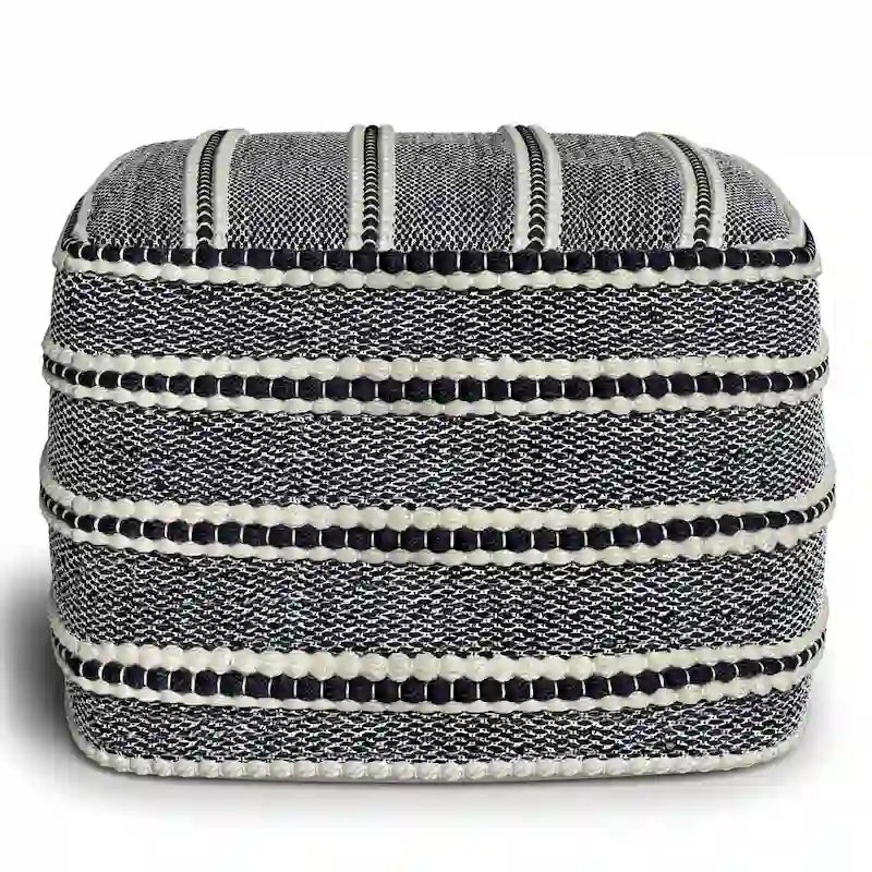 Square Woven Pouf in Navy and White Recycled PET Polyester