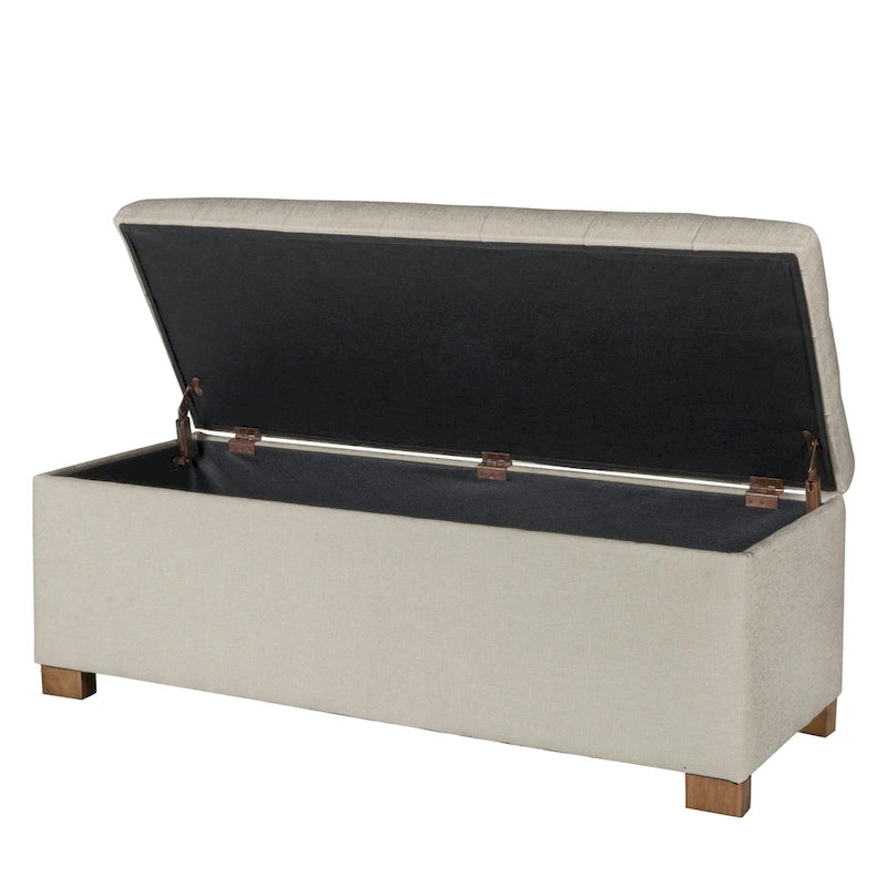 Beige Tufted Storage Bench