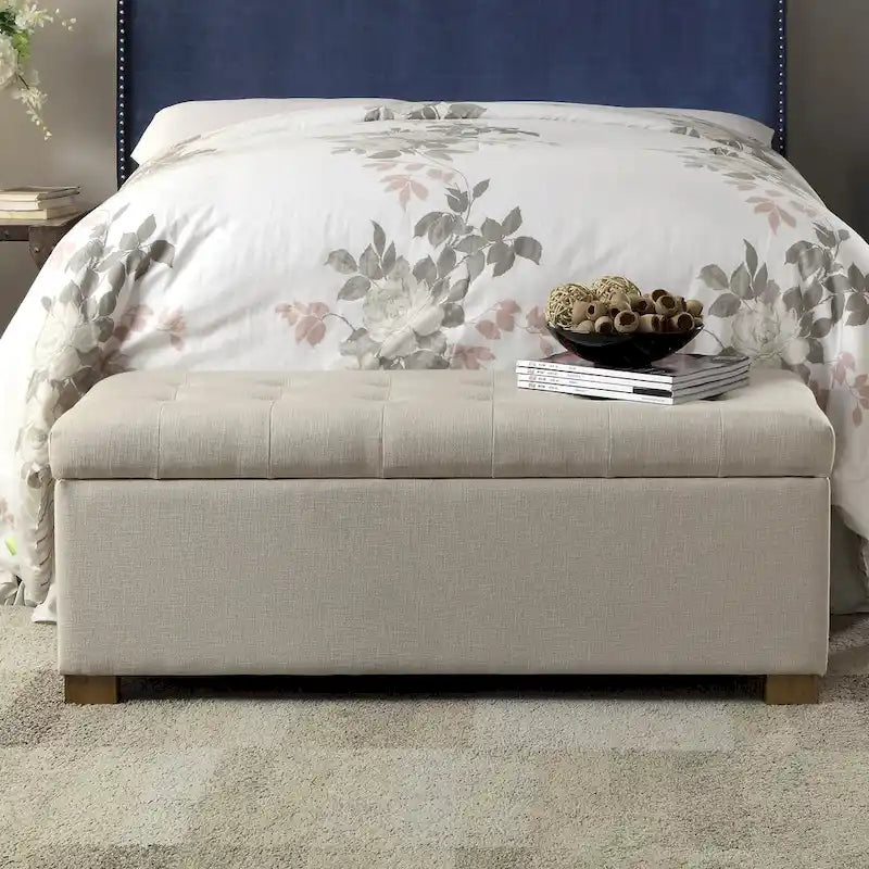 Beige Tufted Storage Bench