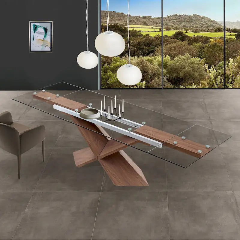 Transparent Glass Top with Wood Leg Extendable Dining Table - 106/70.87*35.43*30 inches