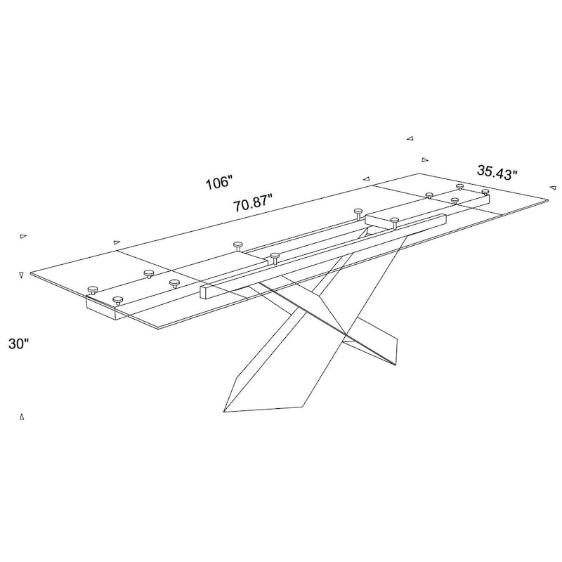 Transparent Glass Top with Wood Leg Extendable Dining Table - 106/70.87*35.43*30 inches
