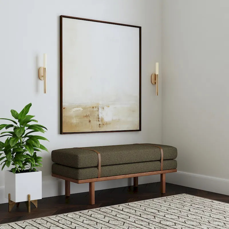 Upholstered Bench with Wood Base