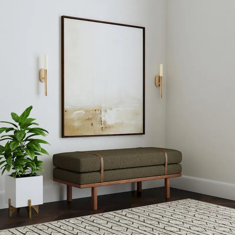 Upholstered Bench with Wood Base