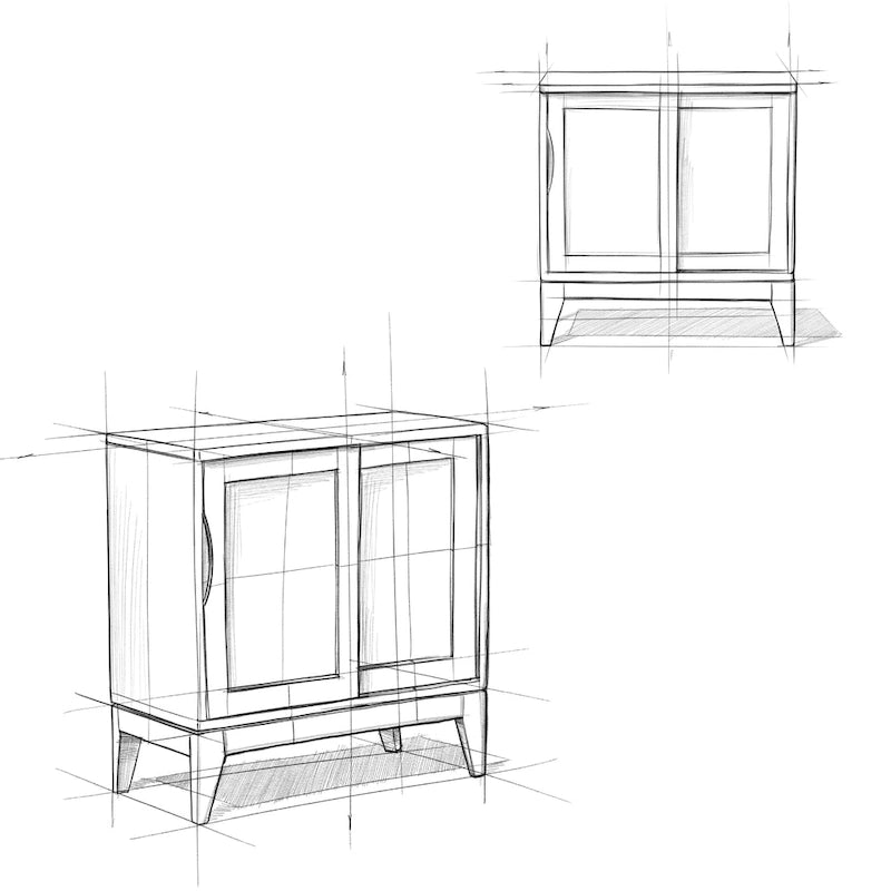Niedriger Stauraumschrank aus Massivholz im modernen Mid-Century-Stil, 30 Zoll breit - 30W x 14D x 31H