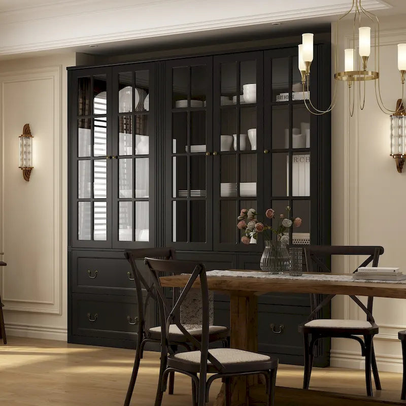 Kombinierter Buffetschrank, Bücherregal und Stauraumschrank mit Glastüren