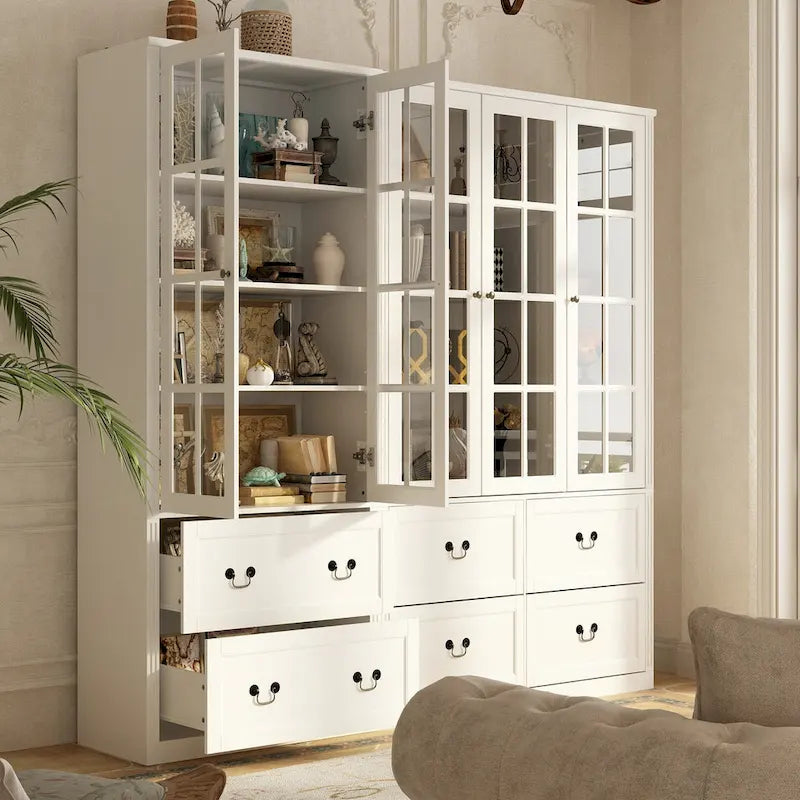 Combo Buffet Bookcase Storage Cabinet with Glass Doors