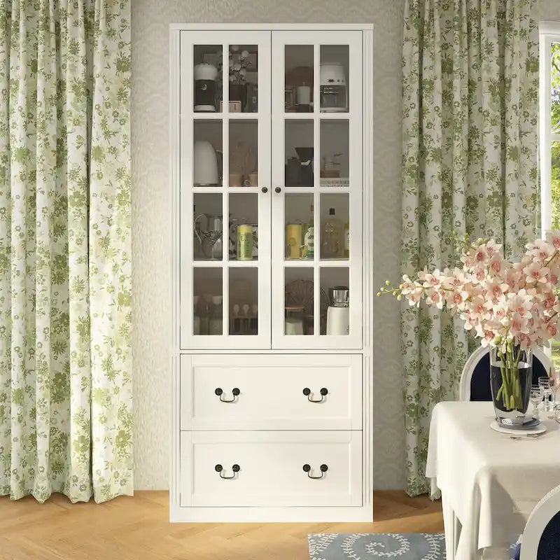 Combo Buffet Bookcase Storage Cabinet with Glass Doors