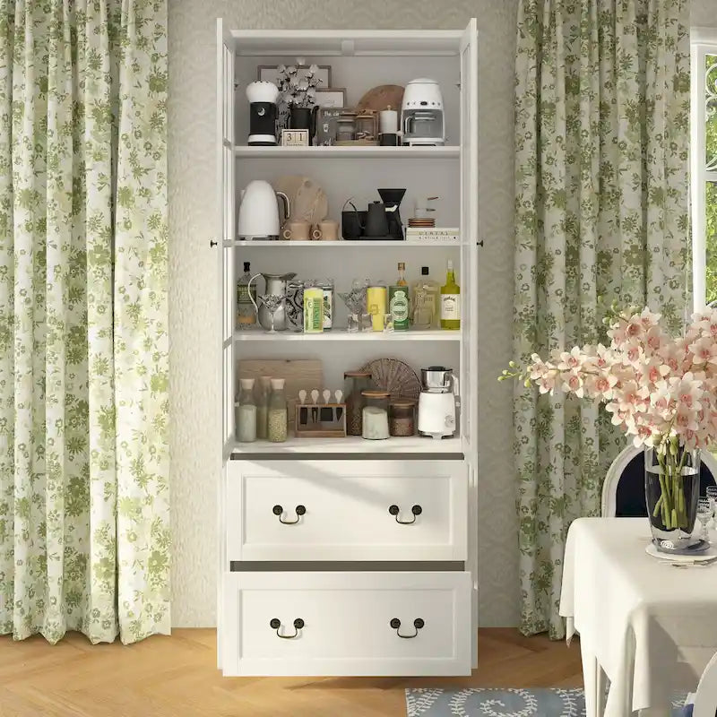 Combo Buffet Bookcase Storage Cabinet with Glass Doors
