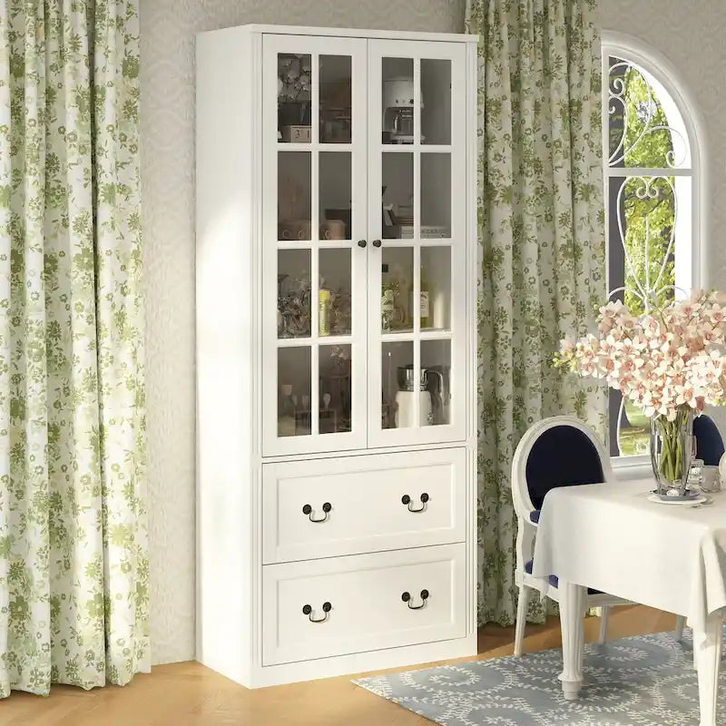 Combo Buffet Bookcase Storage Cabinet with Glass Doors