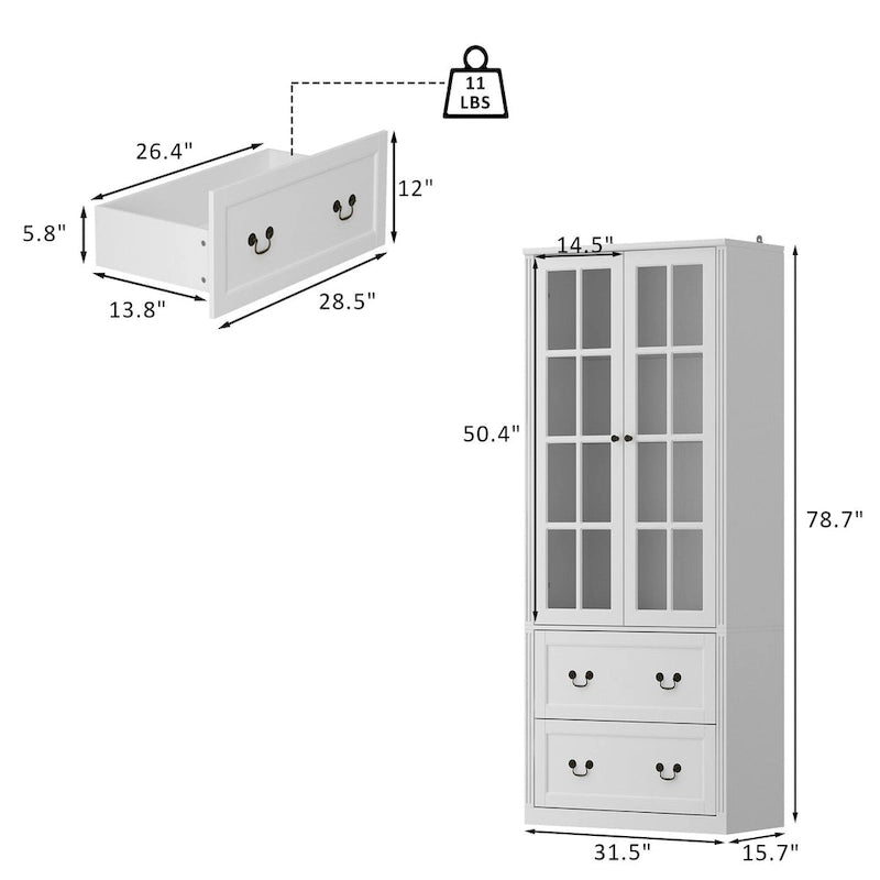 Combo Buffet Bookcase Storage Cabinet with Glass Doors
