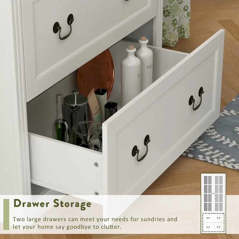 Combo Buffet Bookcase Storage Cabinet with Glass Doors
