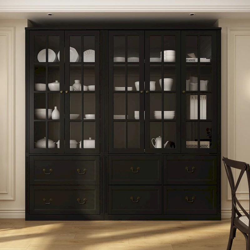 Combo Buffet Bookcase Storage Cabinet with Glass Doors
