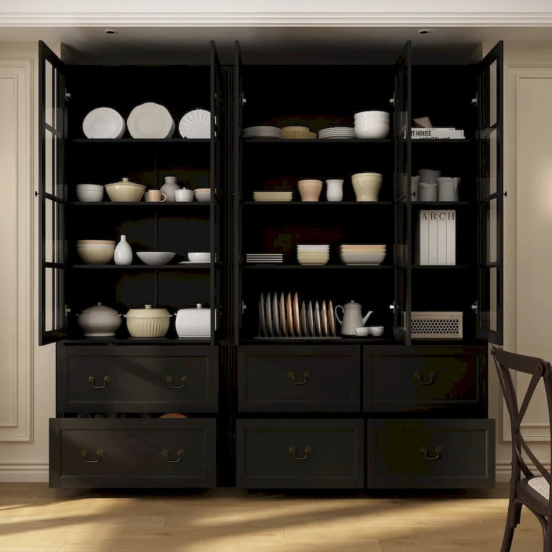 Combo Buffet Bookcase Storage Cabinet with Glass Doors