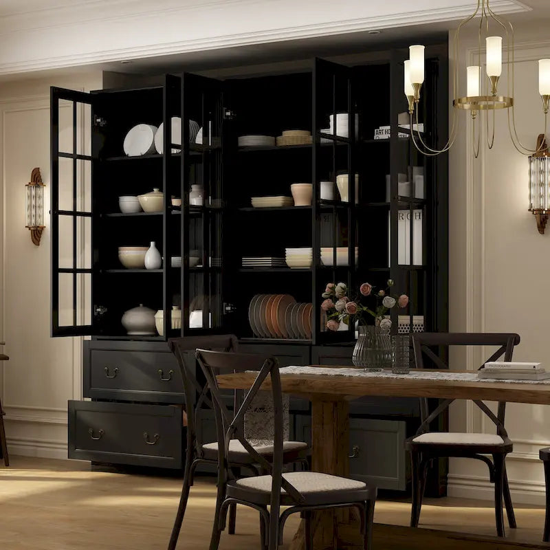Combo Buffet Bookcase Storage Cabinet with Glass Doors