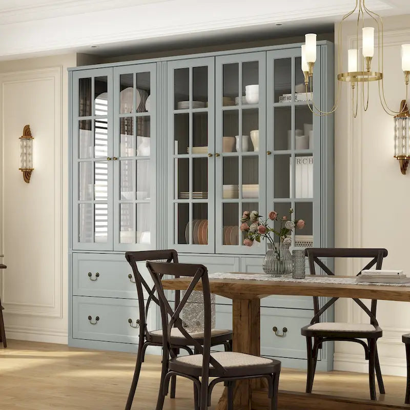 Combo Buffet Bookcase Storage Cabinet with Glass Doors