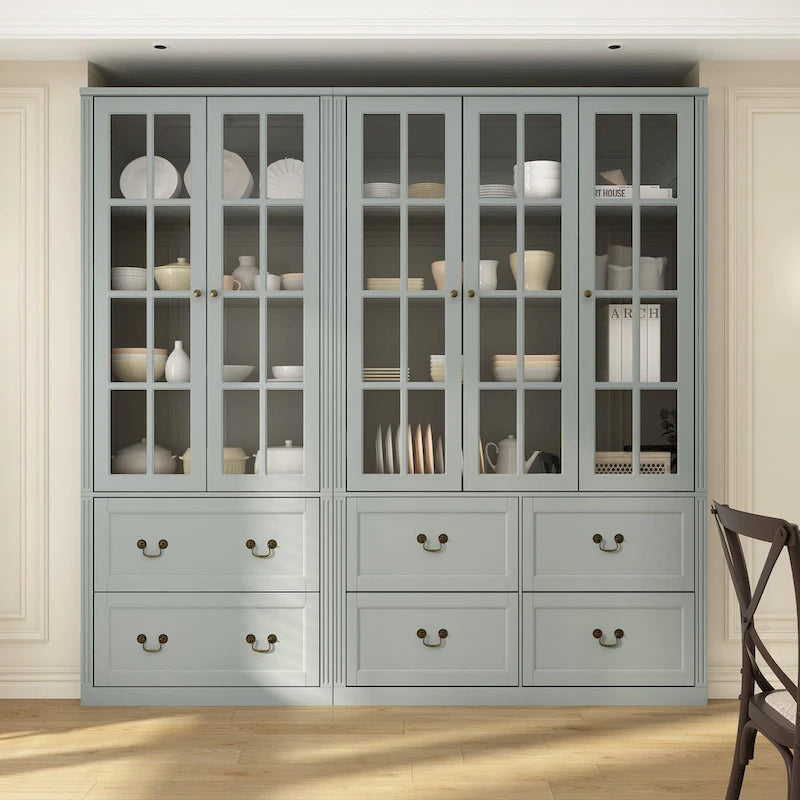 Combo Buffet Bookcase Storage Cabinet with Glass Doors