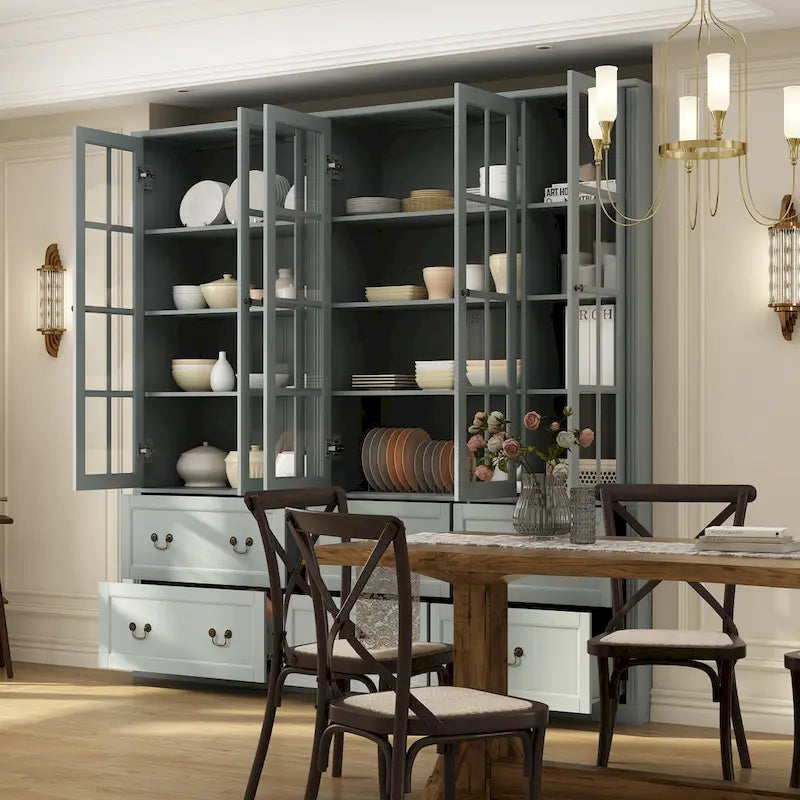 Combo Buffet Bookcase Storage Cabinet with Glass Doors