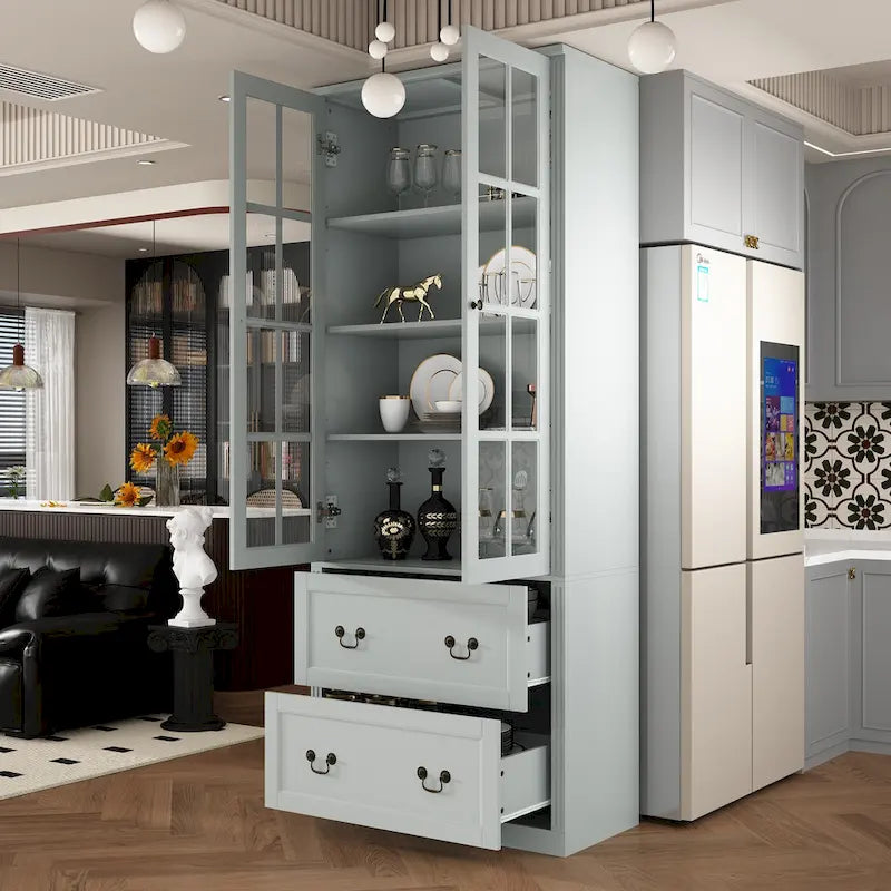 Combo Buffet Bookcase Storage Cabinet with Glass Doors