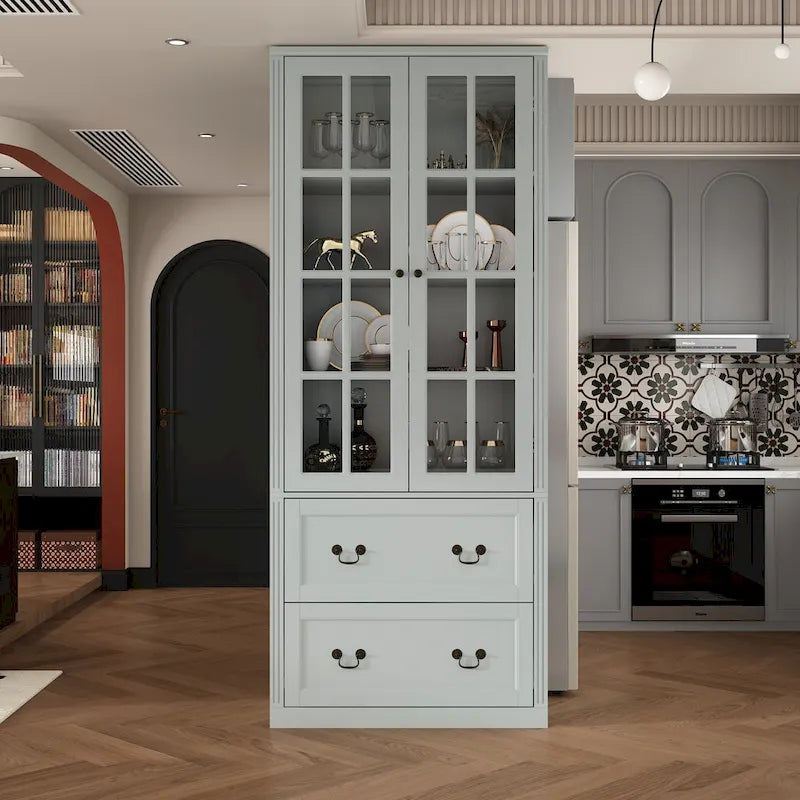 Combo Buffet Bookcase Storage Cabinet with Glass Doors