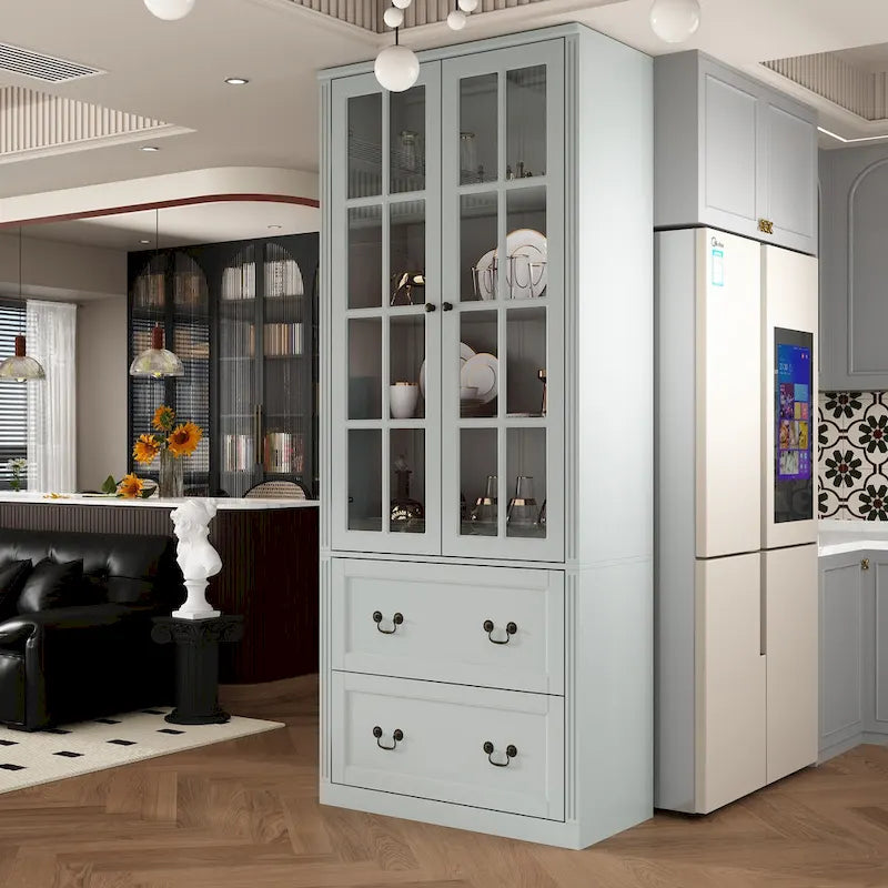 Combo Buffet Bookcase Storage Cabinet with Glass Doors