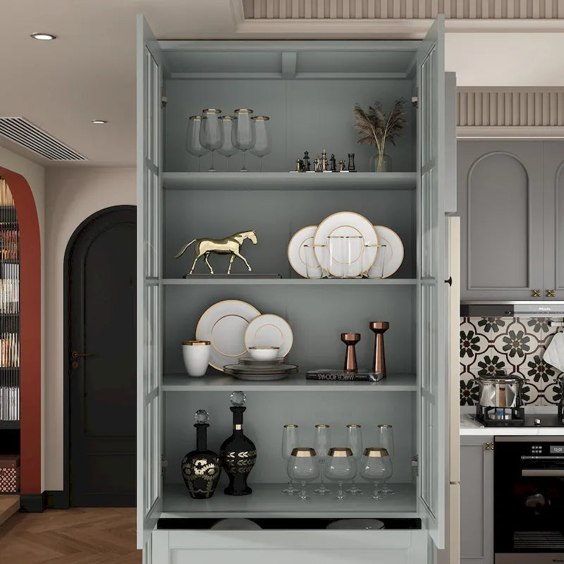 Combo Buffet Bookcase Storage Cabinet with Glass Doors