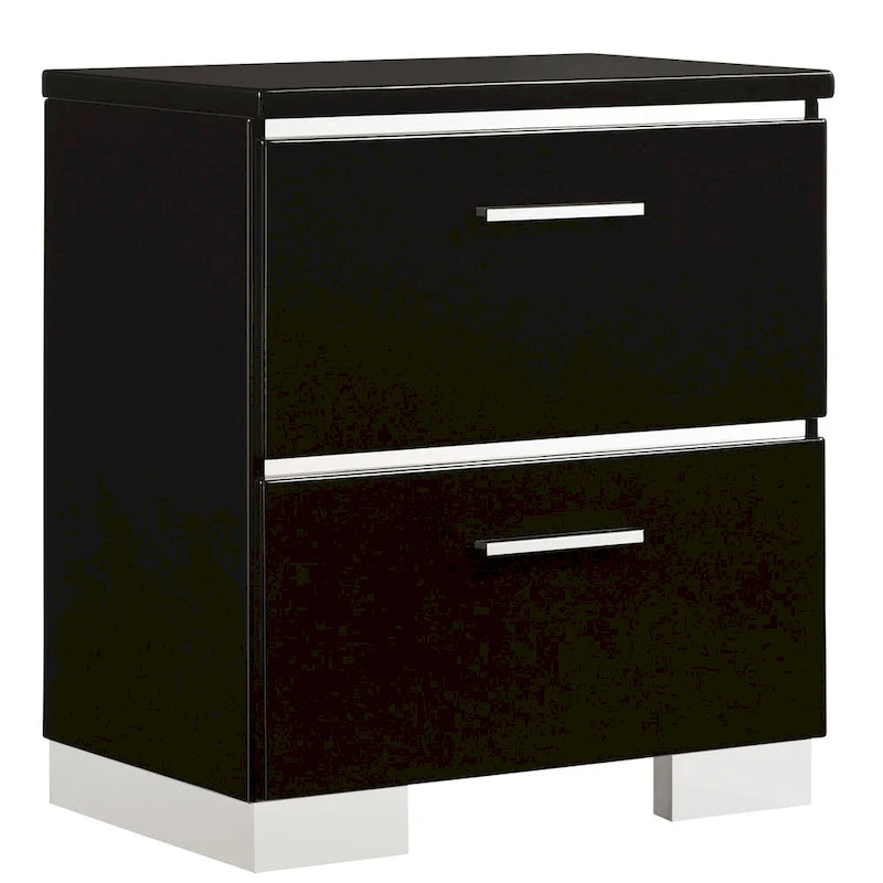 Lofa Modern Glossy Black Wood 2-Drawer Nightstand with USB Ports by Furniture of America