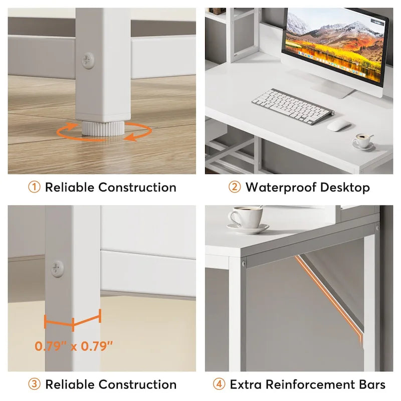 Computer Office Desk with Drawers and Hutch