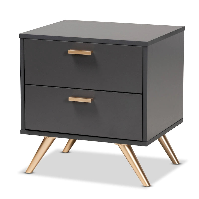 Modern Dark Grey and Gold 2-Drawer Nightstand